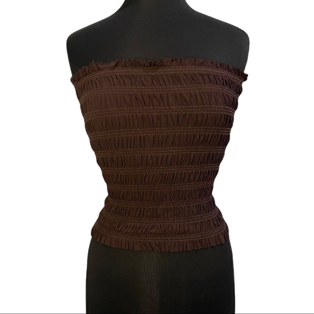 Diane Von Furstenberg Thais Brown Smocked Tube Top Sz 8 F/W 2018 - Picture 2 of 12